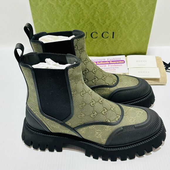 Gucci GG Jacquard Canvas Ankle Chelsea Boots Green Black 10.5/US 11 NIB $1,150 - Picture 7 of 15